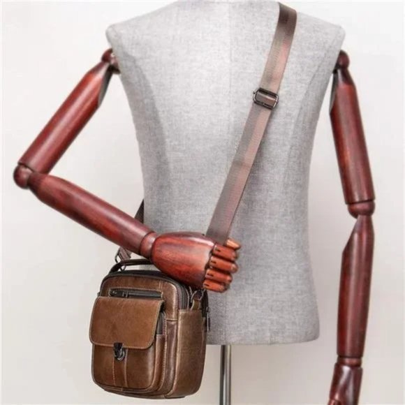 New Mini Genuine Leather Messenger Bag Coffee - Picture 7 of 8